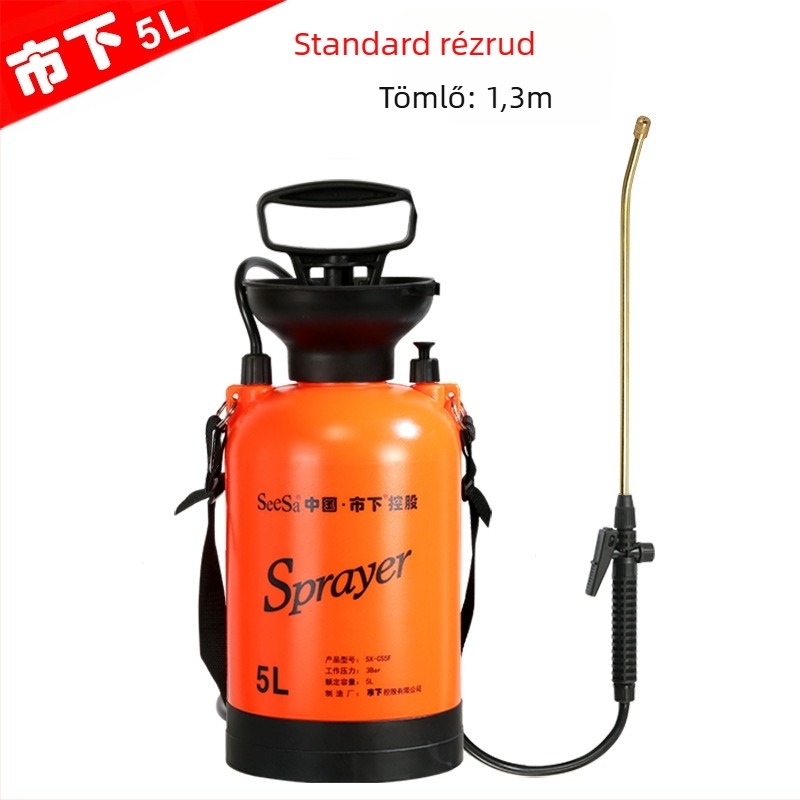 Műanyag 5 literes permetező- és öntöző kanna, kézi nyomású, kerthez, öntözéshez és fertőtlenítéshez