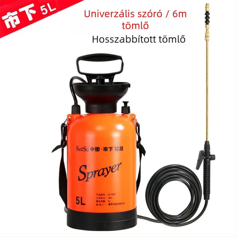 Műanyag 5 literes permetező- és öntöző kanna, kézi nyomású, kerthez, öntözéshez és fertőtlenítéshez