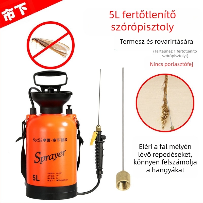 Műanyag 5 literes permetező- és öntöző kanna, kézi nyomású, kerthez, öntözéshez és fertőtlenítéshez