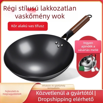 Magas minőségű vasból készült wok, kínai stílus, bevonat nélkül, mélység 10,5/10,8/11,1 cm, modell FS-CS-011