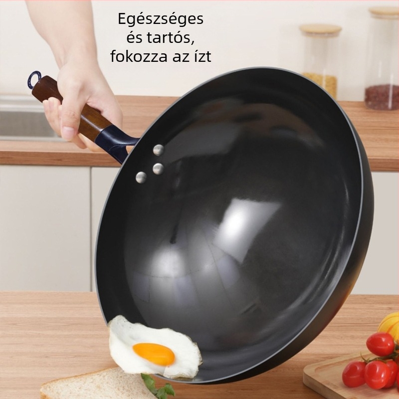 Magas minőségű vasból készült wok, kínai stílus, bevonat nélkül, mélység 10,5/10,8/11,1 cm, modell FS-CS-011