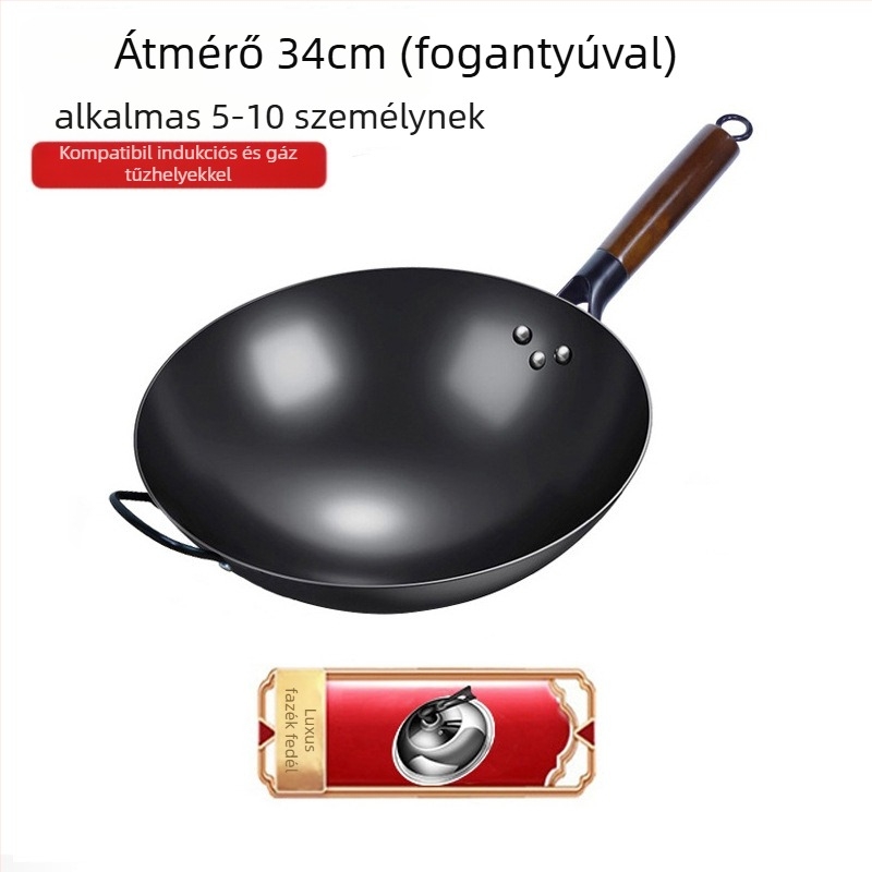 Magas minőségű vasból készült wok, kínai stílus, bevonat nélkül, mélység 10,5/10,8/11,1 cm, modell FS-CS-011