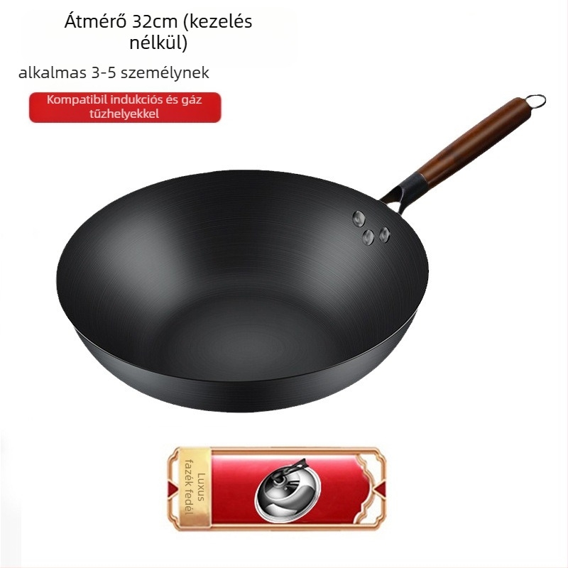 Magas minőségű vasból készült wok, kínai stílus, bevonat nélkül, mélység 10,5/10,8/11,1 cm, modell FS-CS-011