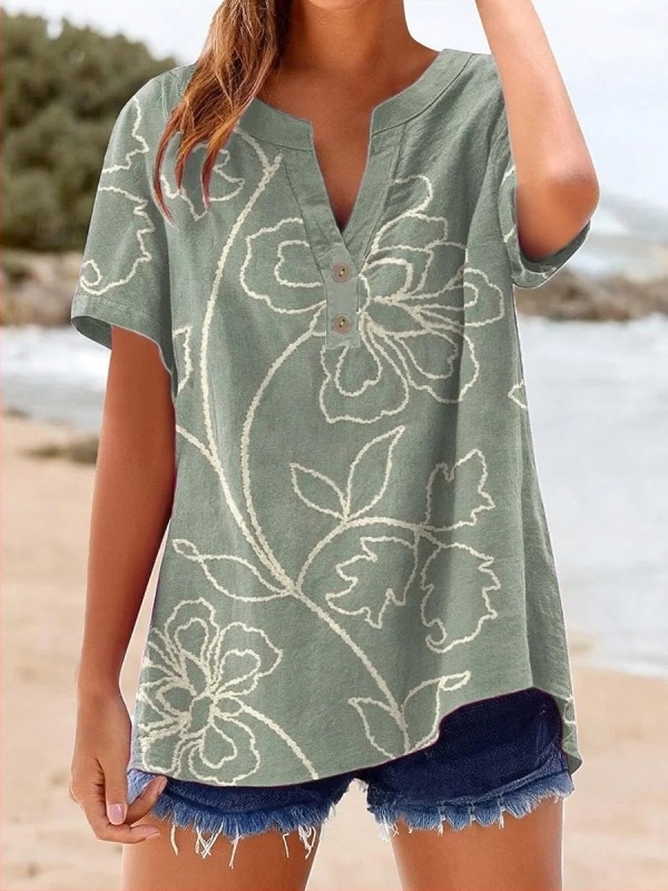 Laza szabású rövid ujjú ing V-nyakkal, 160 g finom kender anyag, 3D mintázat, kétgombos zárás, tavasz 2025, japán-koreai casual stílus, uniszex