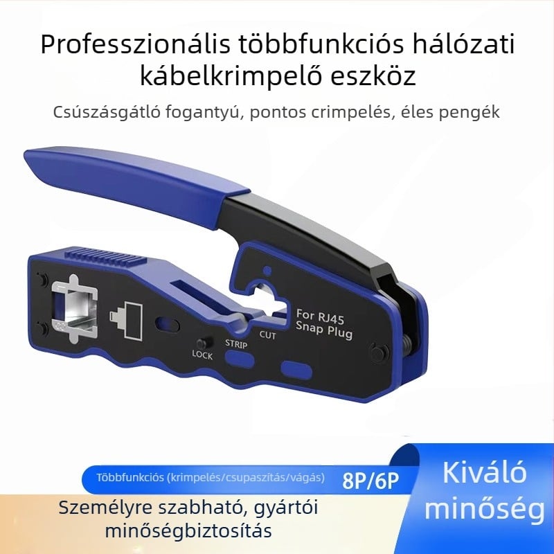 REELEX Többcélú Through-Hole hálózati kábelfogó – 8P, crimpeelés és vezetékek lecsupaszítása Cat5e/Cat6, szénacél