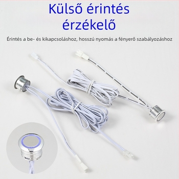 Konyhaszekrény intelligens szenzoros kapcsolóval, külső érintőfejjel és fényerő-szabályozással (12–24 V DC, állítható késleltetés)