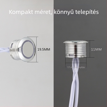 Konyhaszekrény intelligens szenzoros kapcsolóval, külső érintőfejjel és fényerő-szabályozással (12–24 V DC, állítható késleltetés)