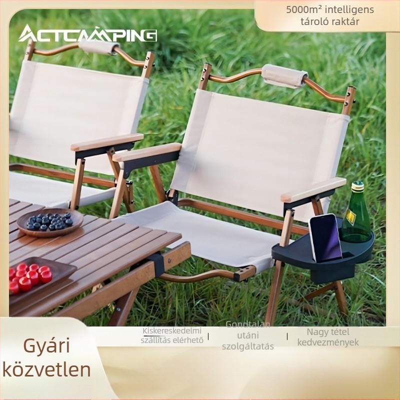 Aikete műanyag kemping szék az asztal- és szék sorozat része, oldalsó tárolótálcával és pohártartóval