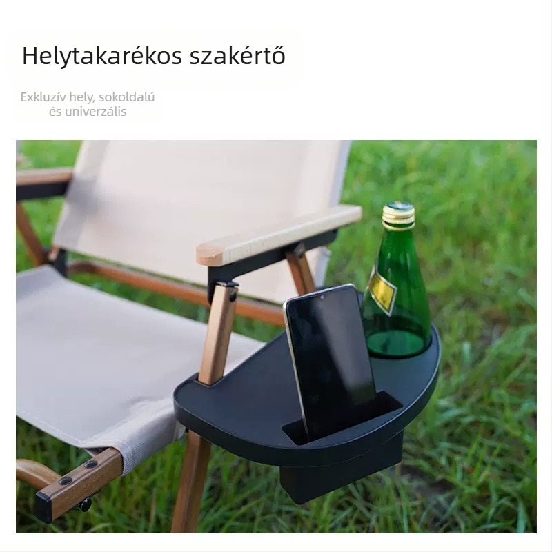 Aikete műanyag kemping szék az asztal- és szék sorozat része, oldalsó tárolótálcával és pohártartóval