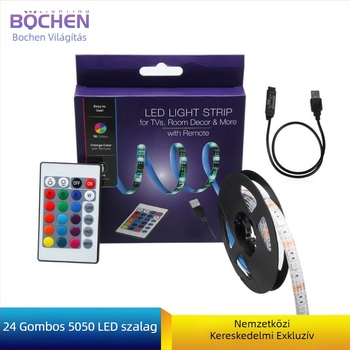RGB LED-szalag 5V USB, modell BC-5050MINI30FS-5V, 30×5050 LED, 1 m hosszú, dimmelhető, vízálló TV háttérvilágítás