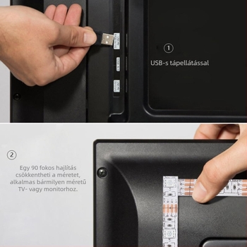 RGB LED-szalag 5V USB, modell BC-5050MINI30FS-5V, 30×5050 LED, 1 m hosszú, dimmelhető, vízálló TV háttérvilágítás