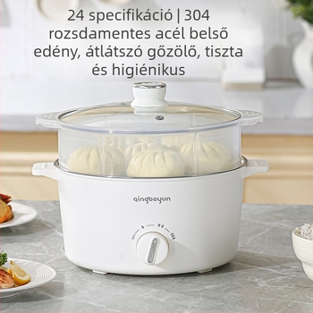 Állítható hőmérsékletű elektromos főzőedény, 400-800W, 2-3 liter kapacitás, belső rozsdamentes acél edény, funkciók: gőzölés, sütés, főzés, párolás