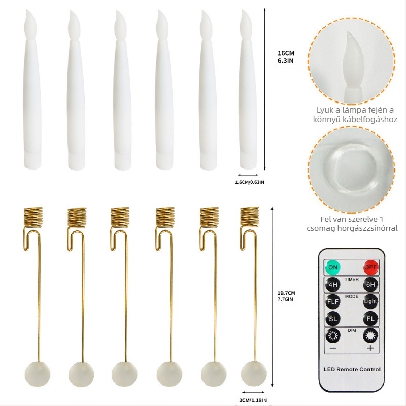 LED karácsonyi gyertya beltéri dekorációhoz, parti hangulatvilág, karácsonyfa dekoráció, függő dekoráció • Anyag: műanyag, vas művészet • Márka: aolaigle • IP engedély: Nincs • Stílus: modern művészet, könnyű lux • Ünnep: Karácsony