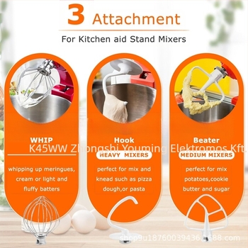 CAYOMEN 5QT KitchenAid tartozék készlet: Egg Mesh, Dough Hook, Stirring Paddle (Felerősítve)