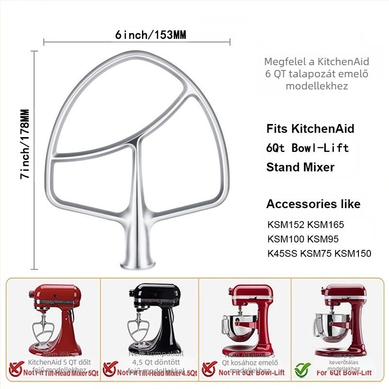 Konyhai mixer tartozékok: tojáshabverő és dagasztóhorog – kompatibilis a standmixerrel
