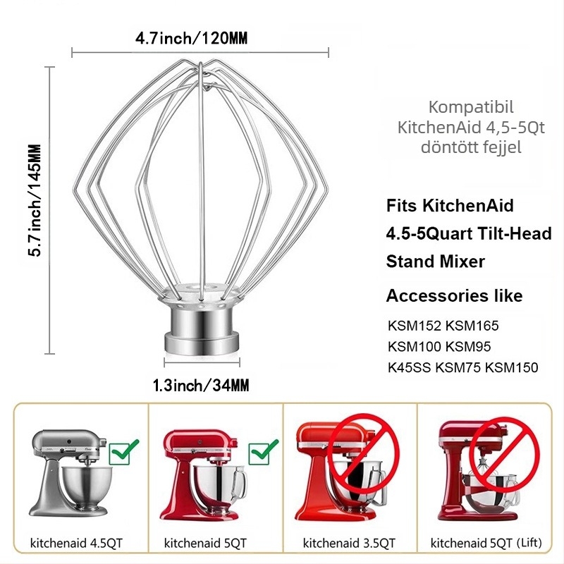 Konyhai mixer tartozékok: tojáshabverő és dagasztóhorog – kompatibilis a standmixerrel