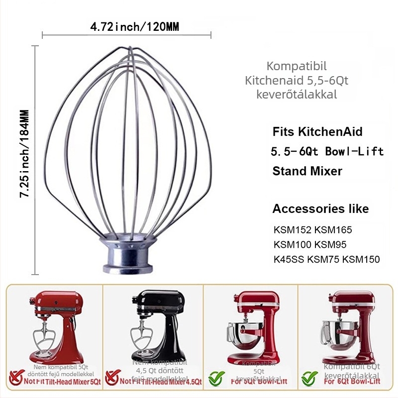 Konyhai mixer tartozékok: tojáshabverő és dagasztóhorog – kompatibilis a standmixerrel
