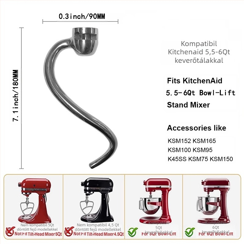 Konyhai mixer tartozékok: tojáshabverő és dagasztóhorog – kompatibilis a standmixerrel