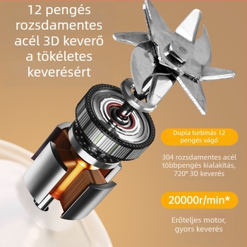 Hordozható 500 ml gyümölcsitalos pohár, beépített akkumulátor, 35W, 18001–20000 rpm, 5+ pengével, LCD kijelző