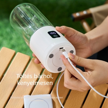 Hordozható 500 ml gyümölcsitalos pohár, beépített akkumulátor, 35W, 18001–20000 rpm, 5+ pengével, LCD kijelző