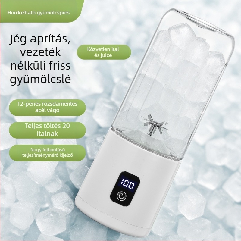 Hordozható 500 ml gyümölcsitalos pohár, beépített akkumulátor, 35W, 18001–20000 rpm, 5+ pengével, LCD kijelző