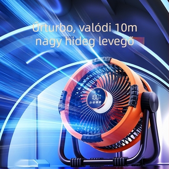 Hordozható USB ventilátor beépített 6000 mAh akkumulátorral, éjjeli világítással, távirányítóval és alkalmazásvezérléssel, brushless motor