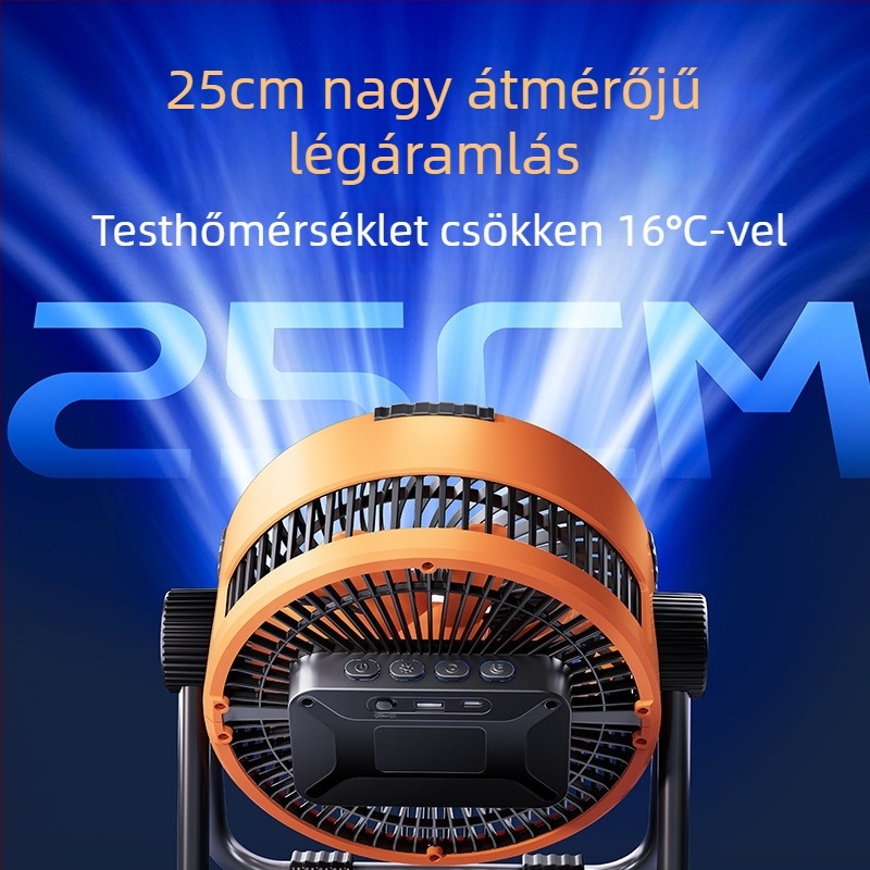 Hordozható USB ventilátor beépített 6000 mAh akkumulátorral, éjjeli világítással, távirányítóval és alkalmazásvezérléssel, brushless motor
