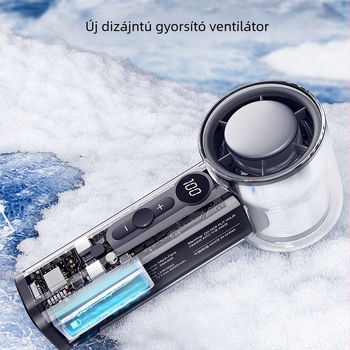 Kézi ventilátor félvezető hűtéssel és beépített 2000–4000 mAh akkumulátorral, brushless motor, zaj 36 dB alatt