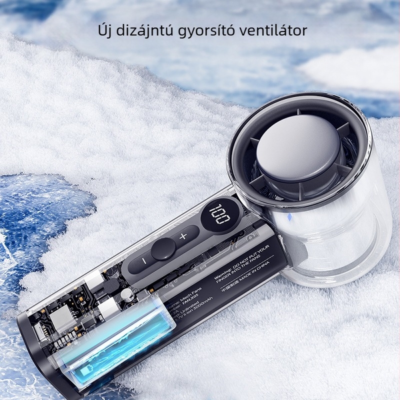 Kézi ventilátor félvezető hűtéssel és beépített 2000–4000 mAh akkumulátorral, brushless motor, zaj 36 dB alatt