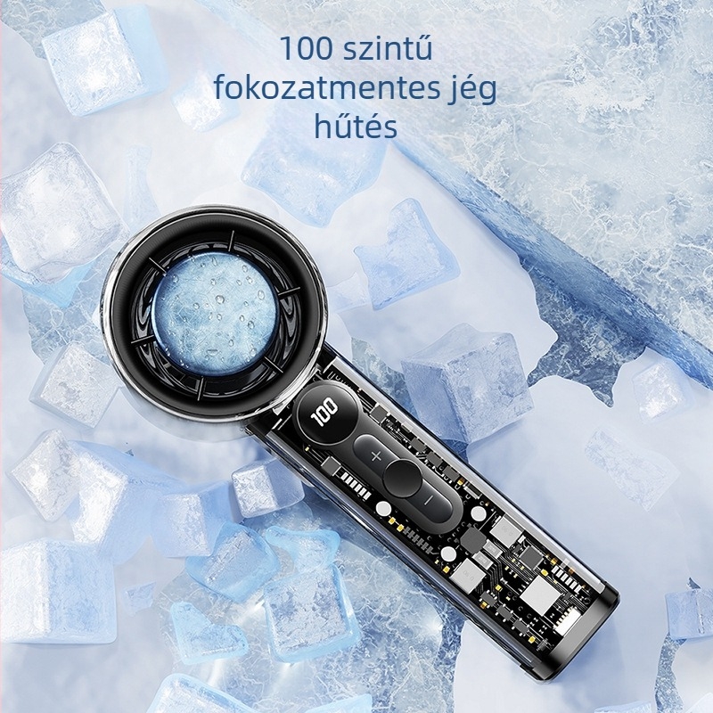 Kézi ventilátor félvezető hűtéssel és beépített 2000–4000 mAh akkumulátorral, brushless motor, zaj 36 dB alatt