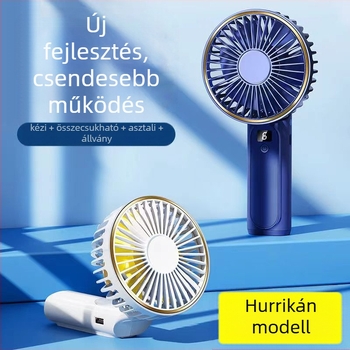 Kézi USB ventilátor összecsukható nyakdesignnal – 7 lapát, brushless motor, beépített 2000–4000 mAh akkumulátor, 5V 3W, 6 sebesség