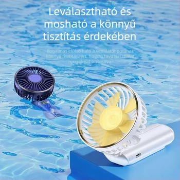 Kézi USB ventilátor összecsukható nyakdesignnal – 7 lapát, brushless motor, beépített 2000–4000 mAh akkumulátor, 5V 3W, 6 sebesség
