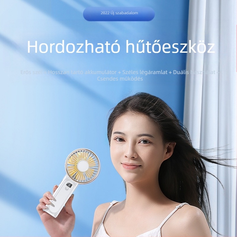 Kézi USB ventilátor összecsukható nyakdesignnal – 7 lapát, brushless motor, beépített 2000–4000 mAh akkumulátor, 5V 3W, 6 sebesség