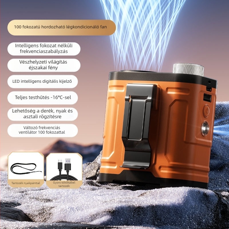 Derékszíj ventilátor beépített 6000mAh akkumulátorral, Digitális kijelző, Fokozatmentes szabályozás, Éjszakai fény, Újratölthető, Brushless motor
