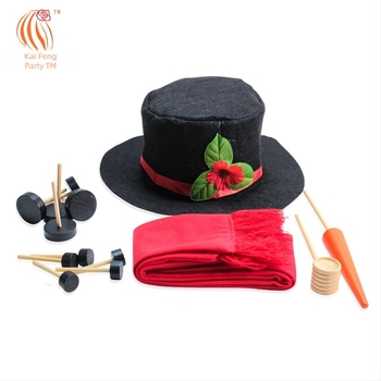 Karácsonyi hóember jelmezkiegészítő készlet — fa gombok, sapka, sál; Kaifeng party (Csomagolás: PP bag boxed)