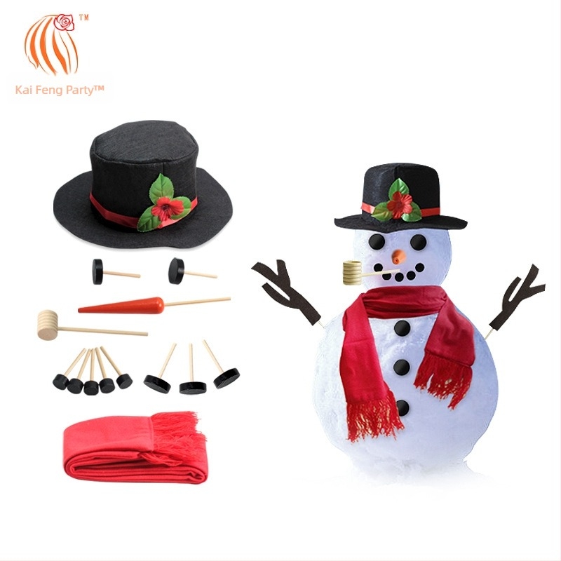 Karácsonyi hóember jelmezkiegészítő készlet — fa gombok, sapka, sál; Kaifeng party (Csomagolás: PP bag boxed)