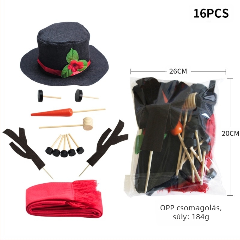 Karácsonyi hóember jelmezkiegészítő készlet — fa gombok, sapka, sál; Kaifeng party (Csomagolás: PP bag boxed)