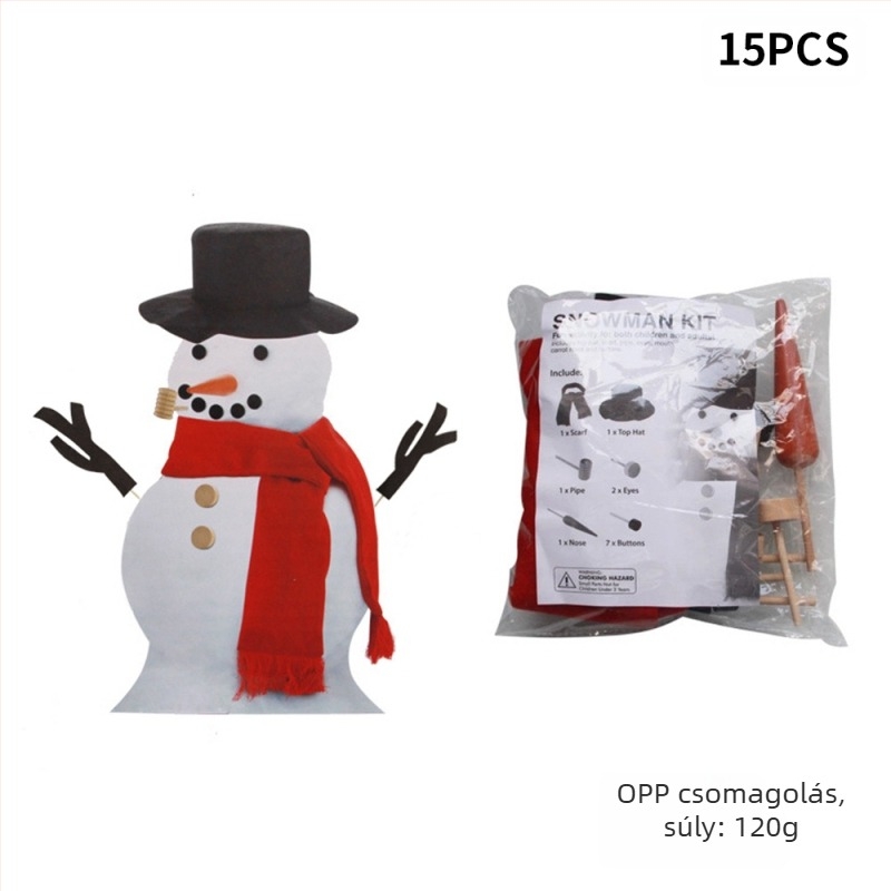 Karácsonyi hóember jelmezkiegészítő készlet — fa gombok, sapka, sál; Kaifeng party (Csomagolás: PP bag boxed)