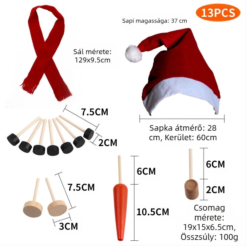 Karácsonyi hóember jelmezkiegészítő készlet — fa gombok, sapka, sál; Kaifeng party (Csomagolás: PP bag boxed)