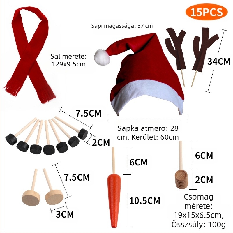 Karácsonyi hóember jelmezkiegészítő készlet — fa gombok, sapka, sál; Kaifeng party (Csomagolás: PP bag boxed)