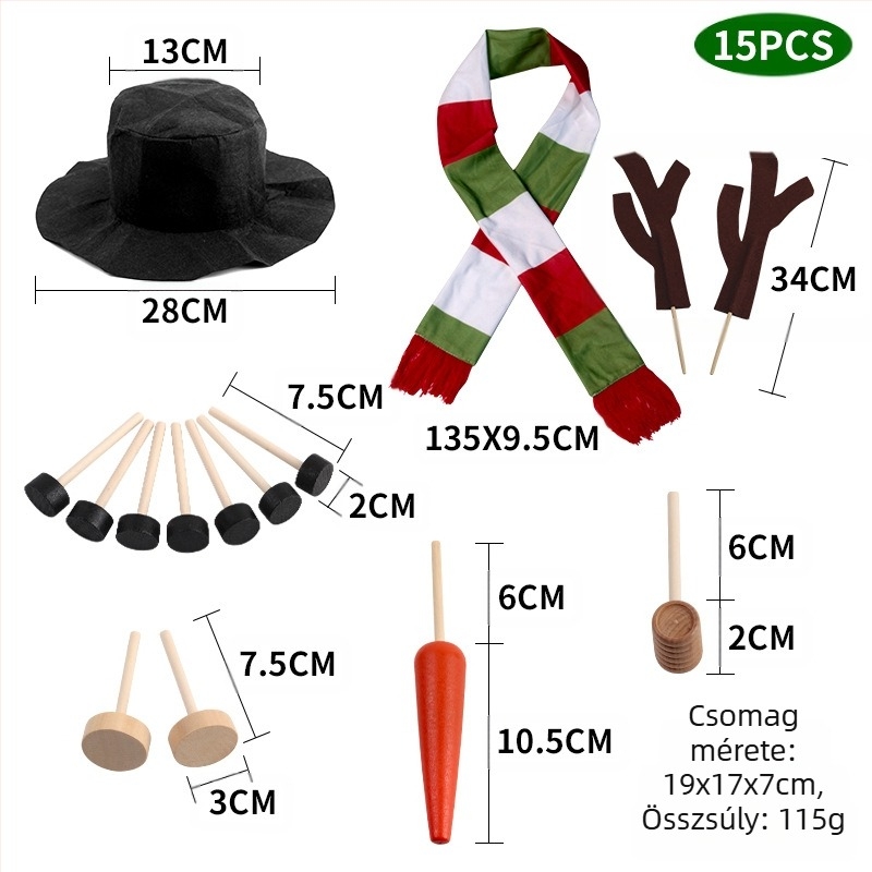 Karácsonyi hóember jelmezkiegészítő készlet — fa gombok, sapka, sál; Kaifeng party (Csomagolás: PP bag boxed)