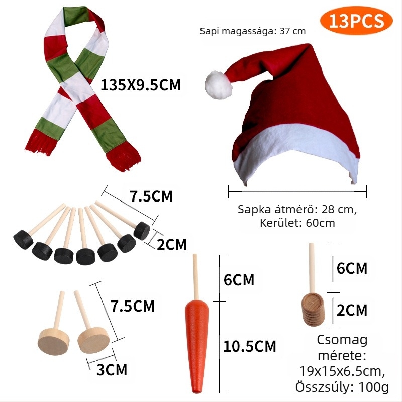 Karácsonyi hóember jelmezkiegészítő készlet — fa gombok, sapka, sál; Kaifeng party (Csomagolás: PP bag boxed)