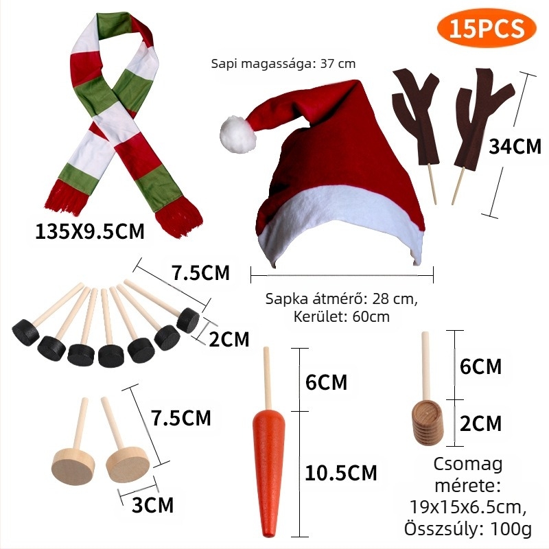 Karácsonyi hóember jelmezkiegészítő készlet — fa gombok, sapka, sál; Kaifeng party (Csomagolás: PP bag boxed)