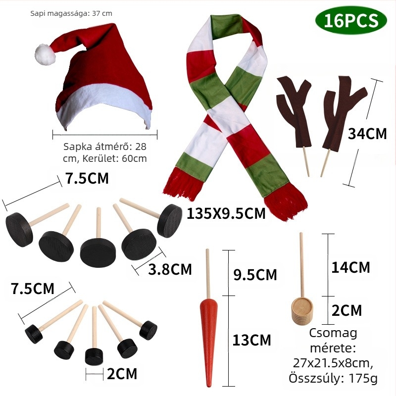 Karácsonyi hóember jelmezkiegészítő készlet — fa gombok, sapka, sál; Kaifeng party (Csomagolás: PP bag boxed)