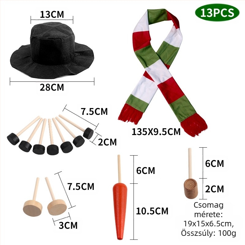 Karácsonyi hóember jelmezkiegészítő készlet — fa gombok, sapka, sál; Kaifeng party (Csomagolás: PP bag boxed)