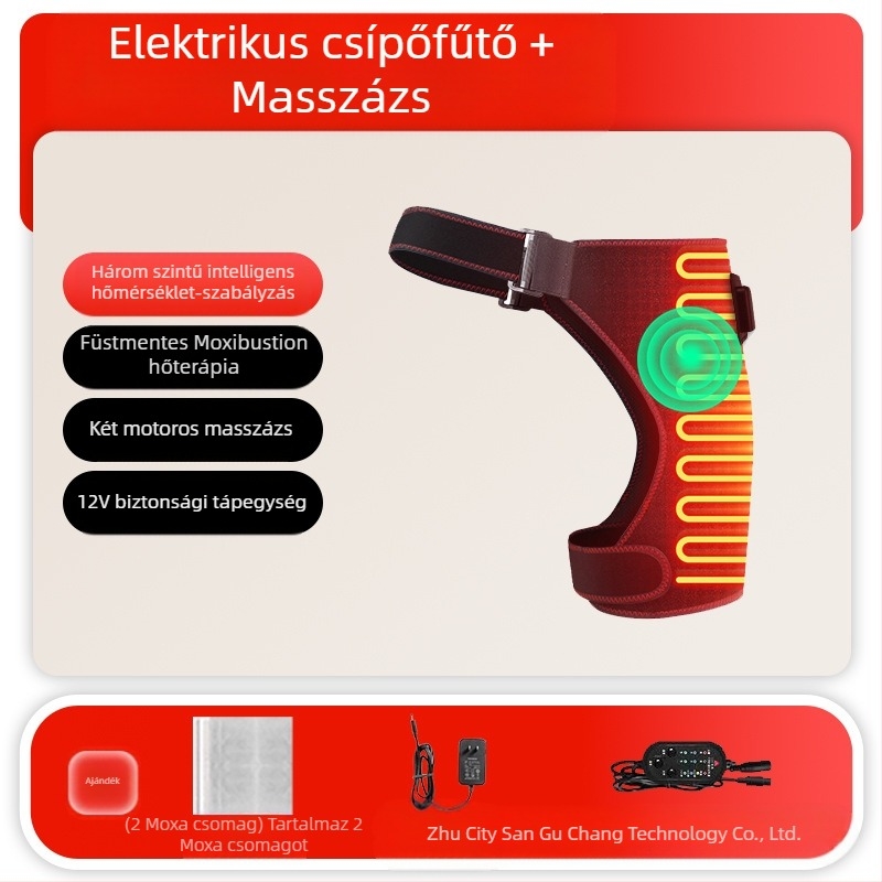 Csípőízületi fizioterápiás eszköz posztoperatív rehabilitációhoz — infravörös terápia, melegítő masszázs, Moxibustion, USB/AC tápegység, mechanikus vezérlés