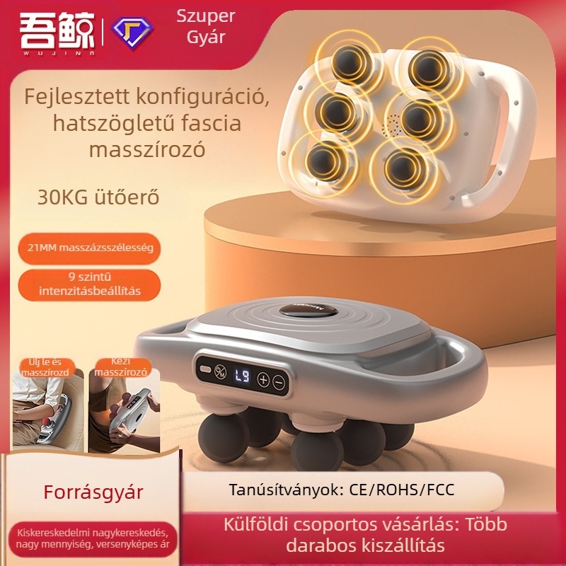 Hatfejű mélyszövet masszírozó beépített 2000-4000 mAh akkumulátorral, kefés motor, 5 sebesség.