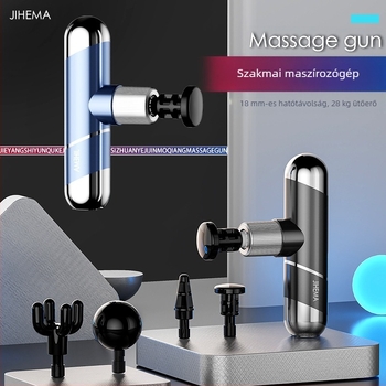 Kompakt percussiós masszírozó, kefemotor, 4 fej, 5+ sebesség, beépített 2000-4000 mAh akkumulátor (1-3 óra)