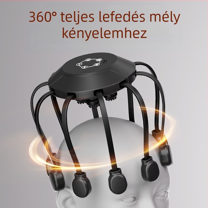 Bluetooth fejmasszírozó, polip alakú design, újratölthető, 4 fokozatú rezgés, modell 2987