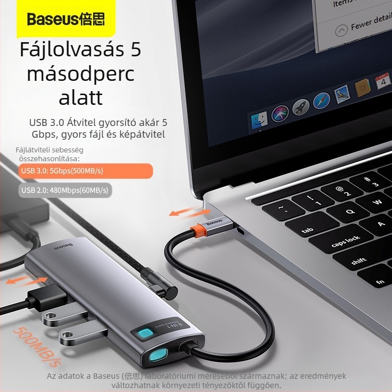 Baseus Metal Microlight Series 8-in-1 Type-C hub, USB 3.0, 0,25 m kábel, külső táp nélkül